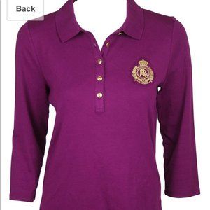 Ralph Lauren Womens Gold Crest 3/4 Sleeve Polo Top